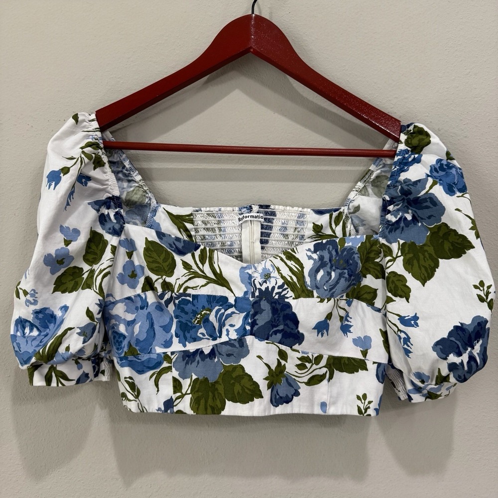 Reformation Sunnie Floral Top Size 8‎ Puff Sleeve Organic Cotton